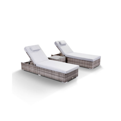 Creole Garden Lounge Set in Grey - 2 Sun Loungers and Coffee Table Angled