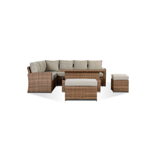 Sloane Garden Lounge Set in Brown - Corner Sofa with Rising Table, Stool & Bench Dining