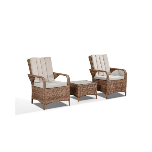 Zoe Garden Lounge Set in Brown - 2 Bistro Chairs and Coffee Table Angled