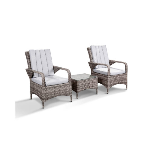 Zoe Garden Lounge Set in Grey - 2 Bistro Chairs and Coffee Table Angled